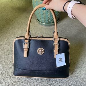 NWT Gianni Bernini black with tan trim satchel handbag